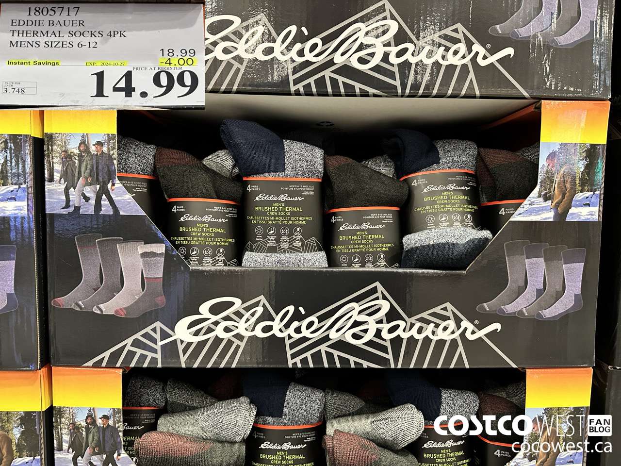 1805717 EDDIE BAUER THERMAL SOCKS 4PK MENS SIZES 6-12 ($4.00 INSTANT SAVINGS EXPIRES ON 2024-10-27) $14.99