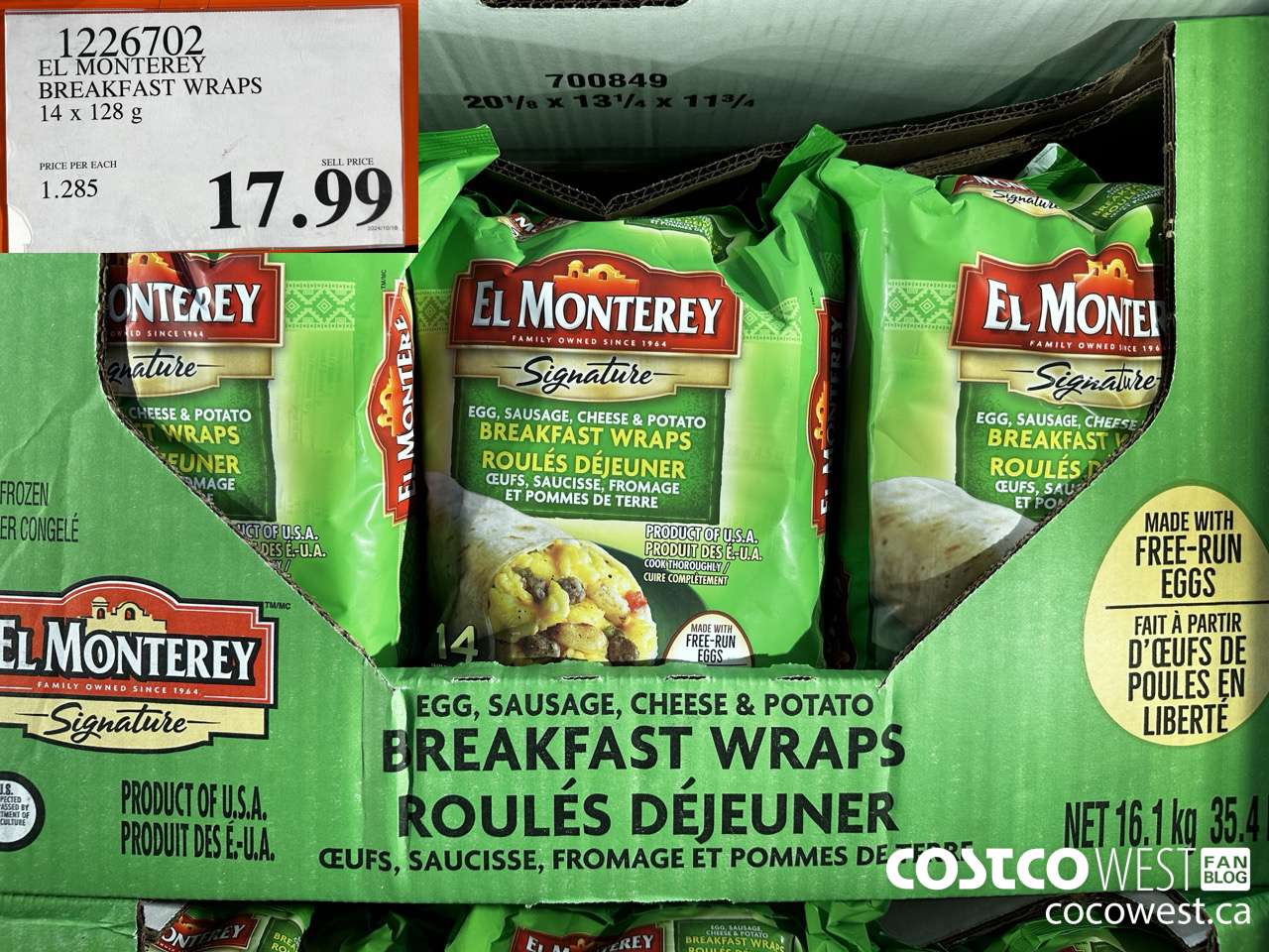 1226702 EL MONTEREY BREAKFAST WRAPS 14 x 128 g $17.99