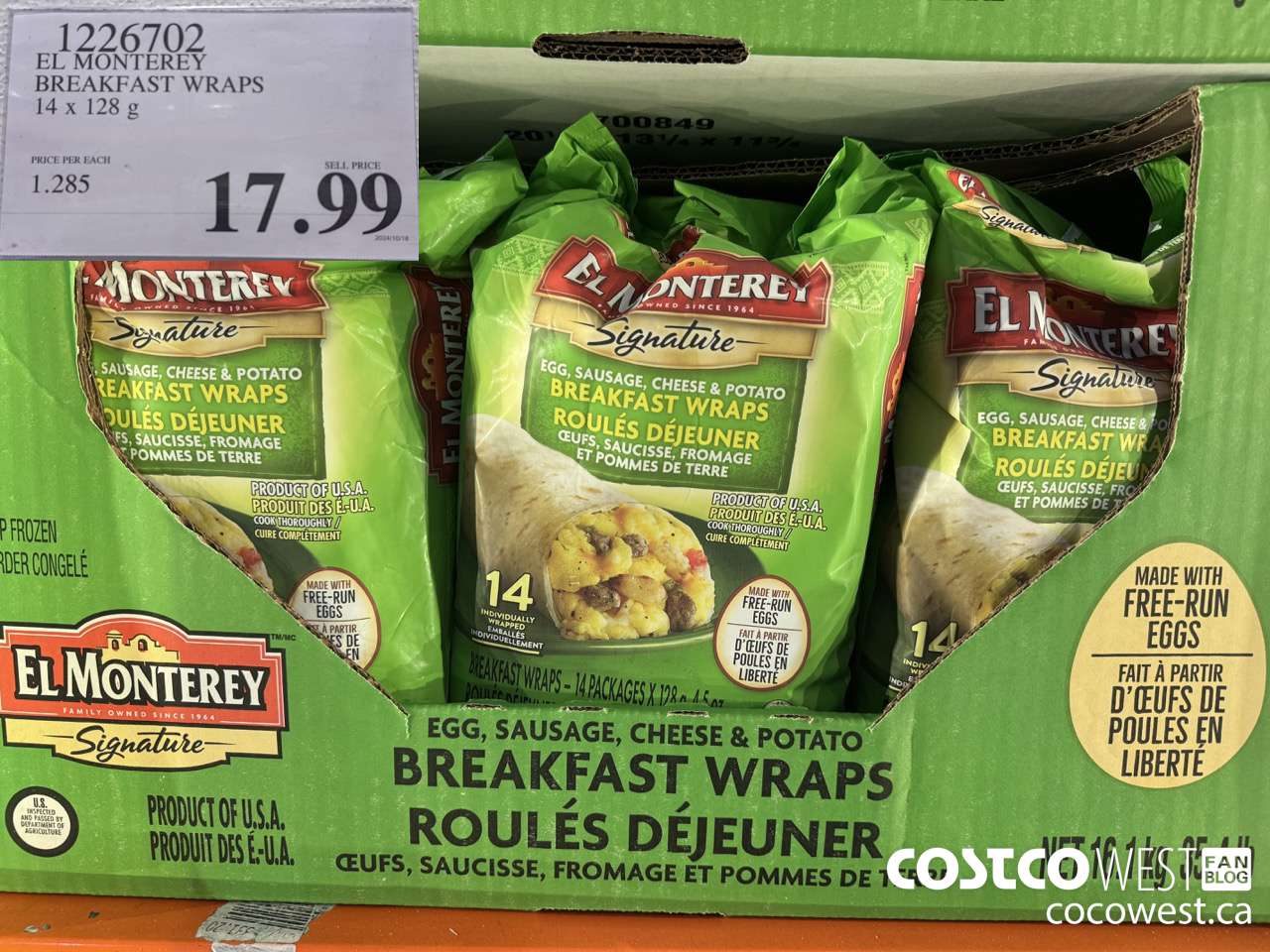 1226702 EL MONTEREY BREAKFAST WRAPS 14 x 128 g $17.99