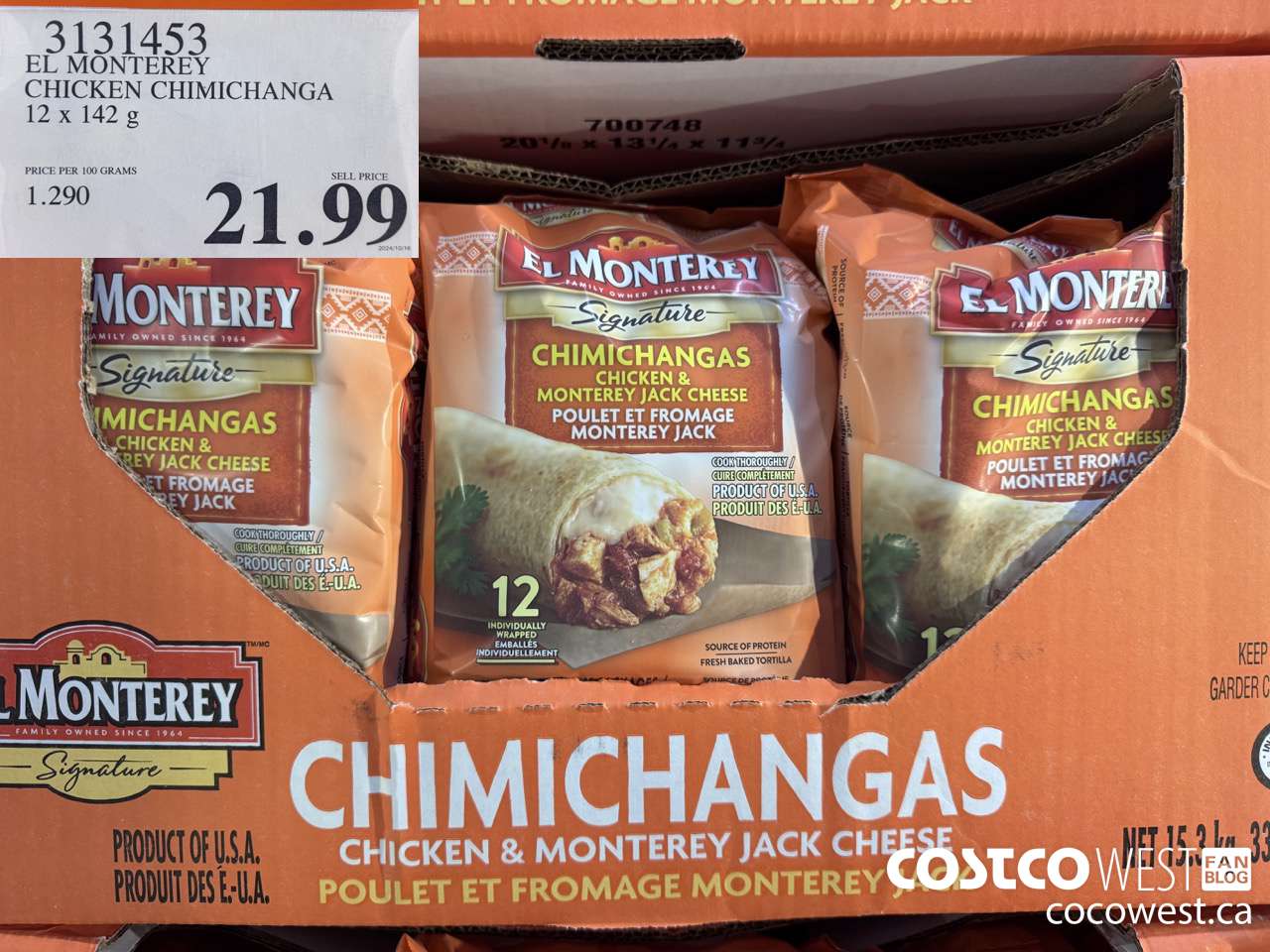 3131453 EL MONTEREY CHICKEN CHIMICHANGA 12 X 142G $21.99