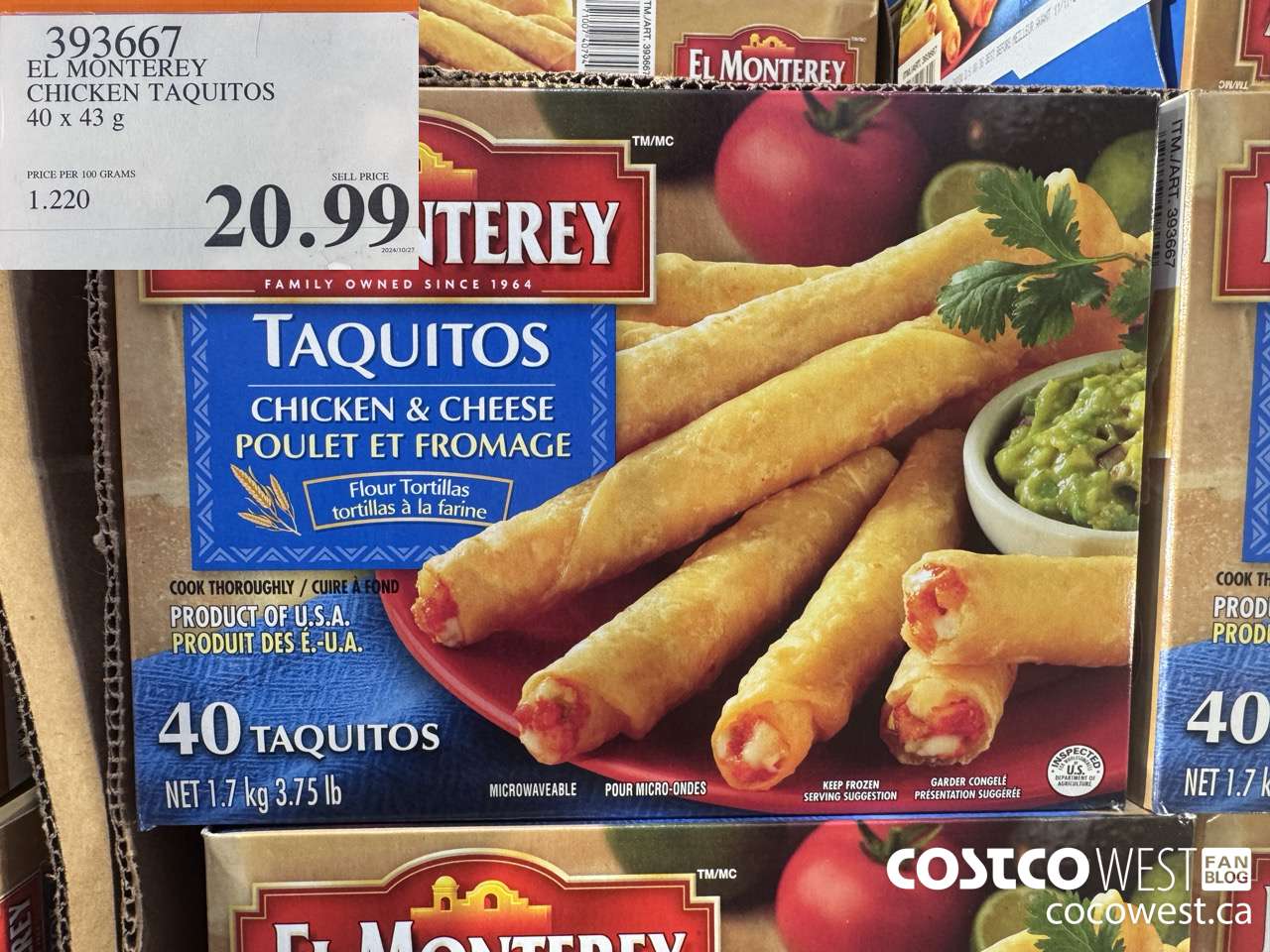 393667 EL MONTEREY CHICKEN TAQUITOS 40 x 43 g $20.99