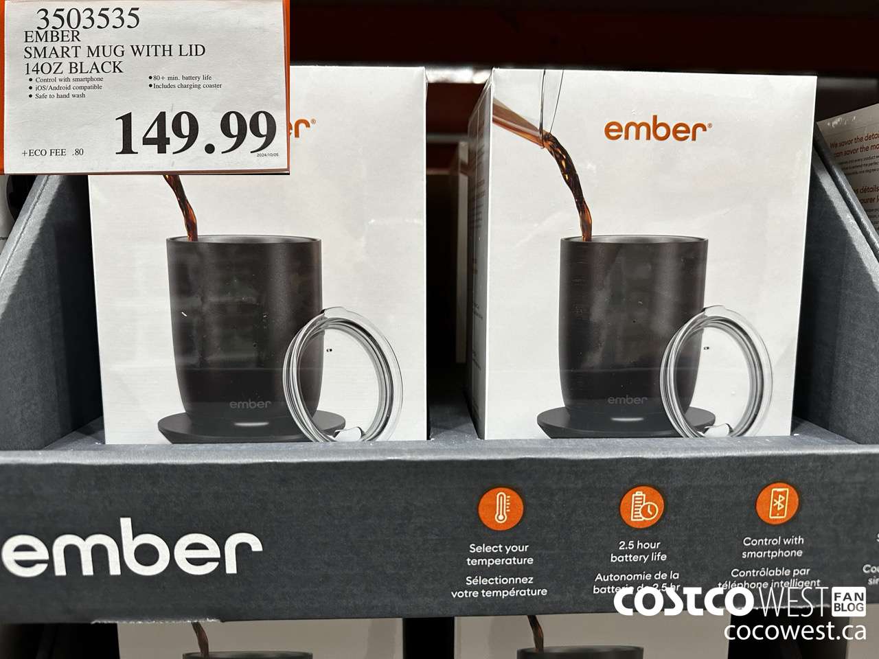 3503535 EMBER SMART MUG WITH LID 14OZ BLACK $149.99