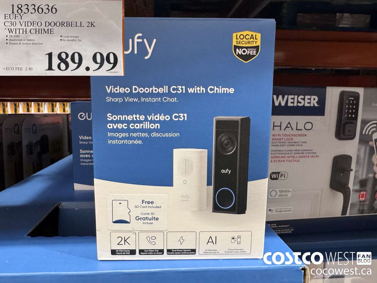 1833636 EUFY C30 VIDEO DOORBELL 2K WITH CHIME $189.99