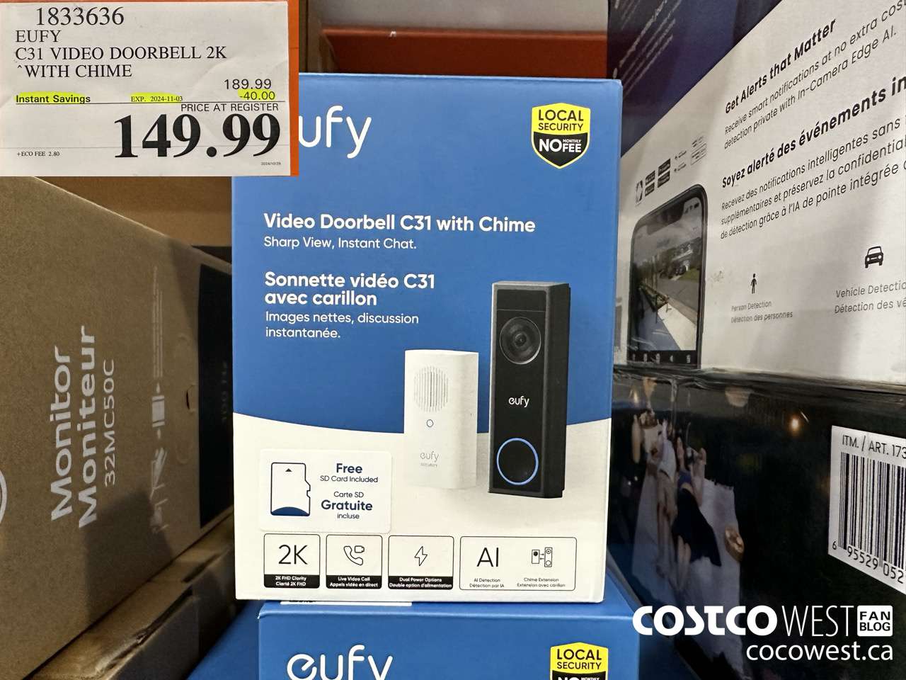 1833636 EUFY C30 VIDEO DOORBELL 2K WITH CHIME ($40.00 INSTANT SAVINGS EXPIRES ON 2024-11-03) $149.99