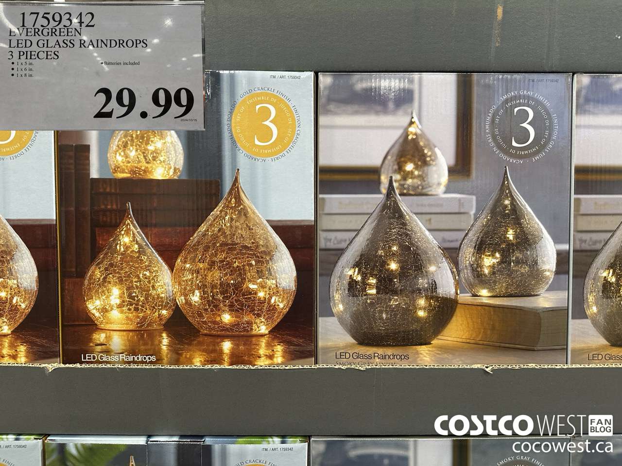 1759342 EVERGREEN LED GLASS RAINDROPS 3 PIECES $29.99