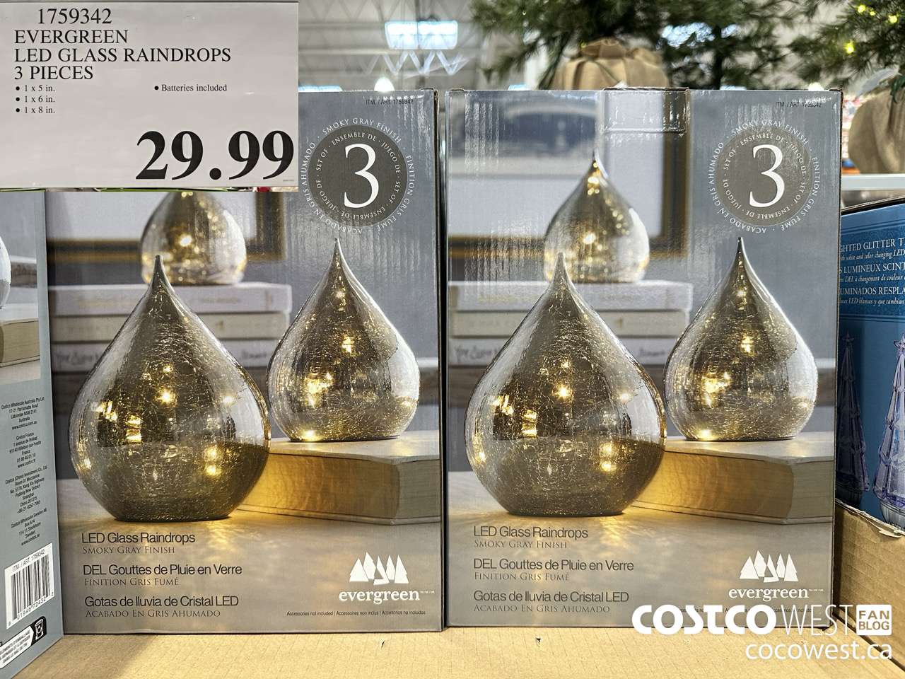 1759342 EVERGREEN LED GLASS RAINDROPS 3 PIECES $29.99