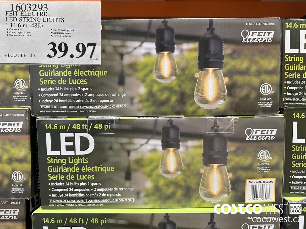 1603293 FEIT ELECTRIC LED STRING LIGHTS 14.6 M (48FT) $39.97