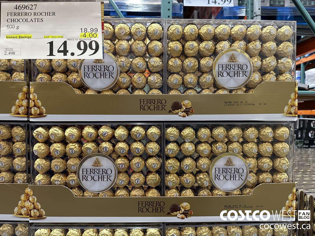 469627 FERRERO ROCHER CHOCOLATES 600 G ($4.00 INSTANT SAVINGS EXPIRES ON 2024-10-09) $14.99