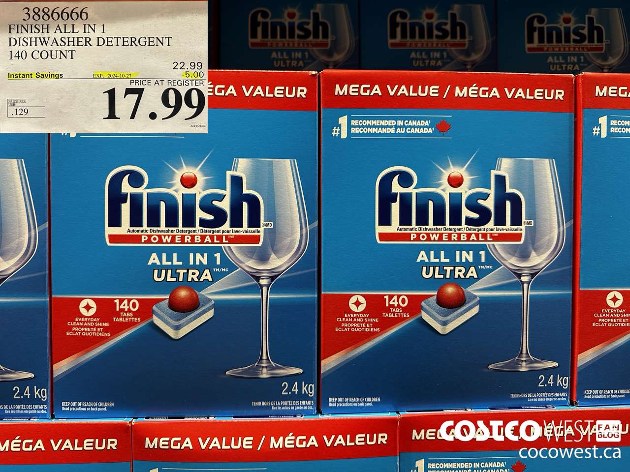 3886666 FINISH ALL IN 1 DISHWASHER DETERGENT 140 COUNT ($5.00 INSTANT SAVINGS EXPIRES ON 2024-10-27) $17.99