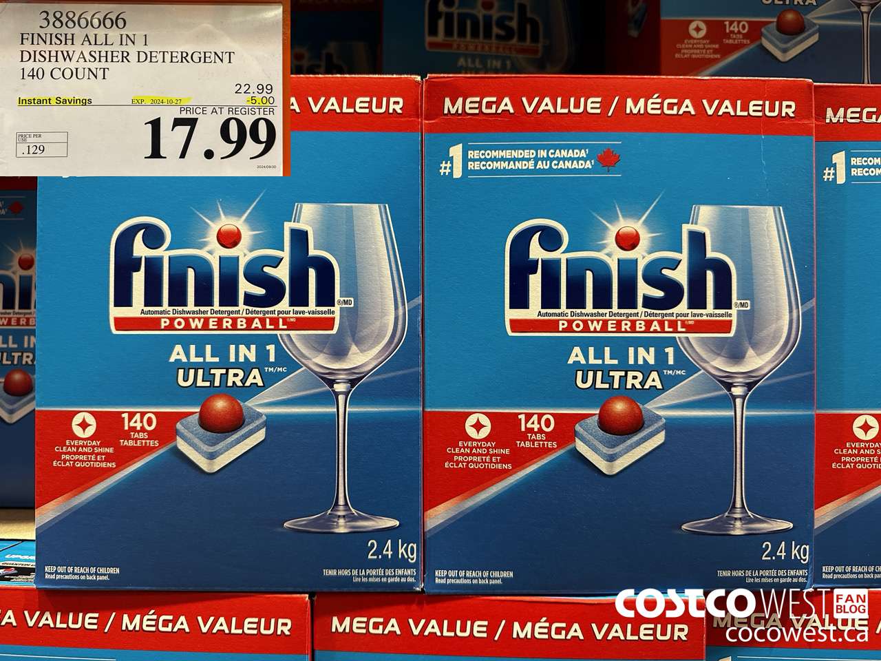 3886666 FINISH ALL IN 1 DISHWASHER DETERGENT 140 COUNT ($5.00 INSTANT SAVINGS EXPIRES ON 2024-10-27) $17.99