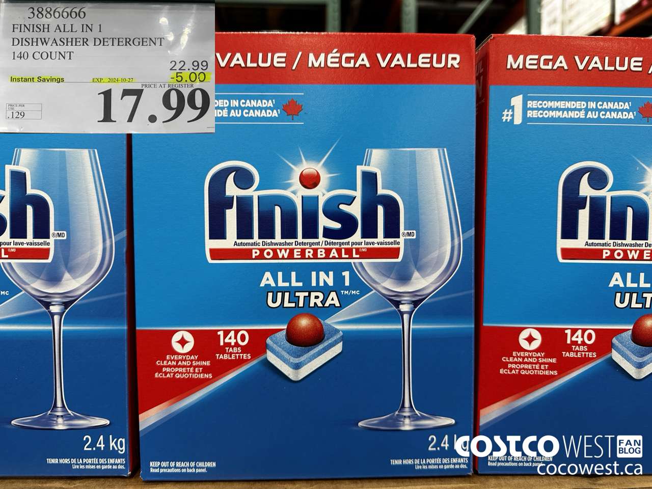 3886666 FINISH ALL IN 1 DISHWASHER DETERGENT 140 COUNT ($5.00 INSTANT SAVINGS EXPIRES ON 2024-10-27) $17.99