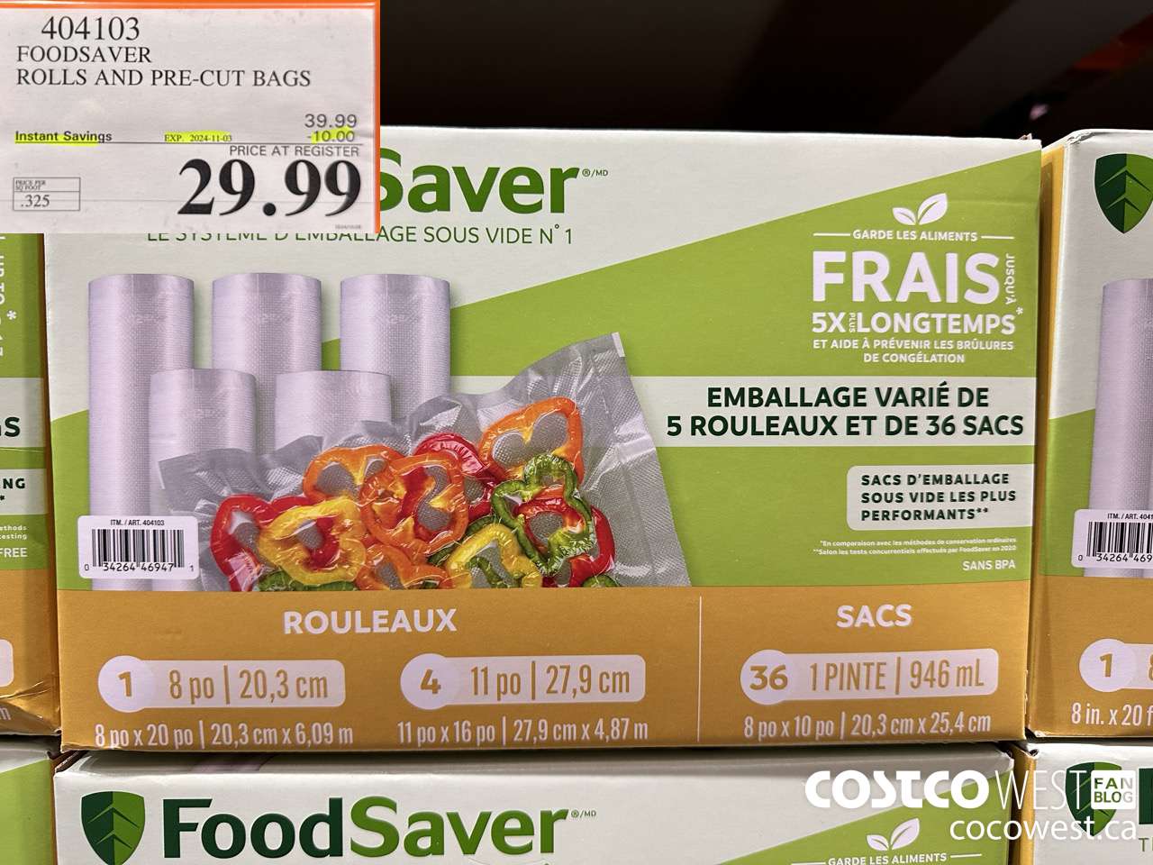 404103 FOODSAVER ROLLS AND PRE-CUT BAGS ($10.00 INSTANT SAVINGS EXPIRES ON 2024-11-03) $29.99