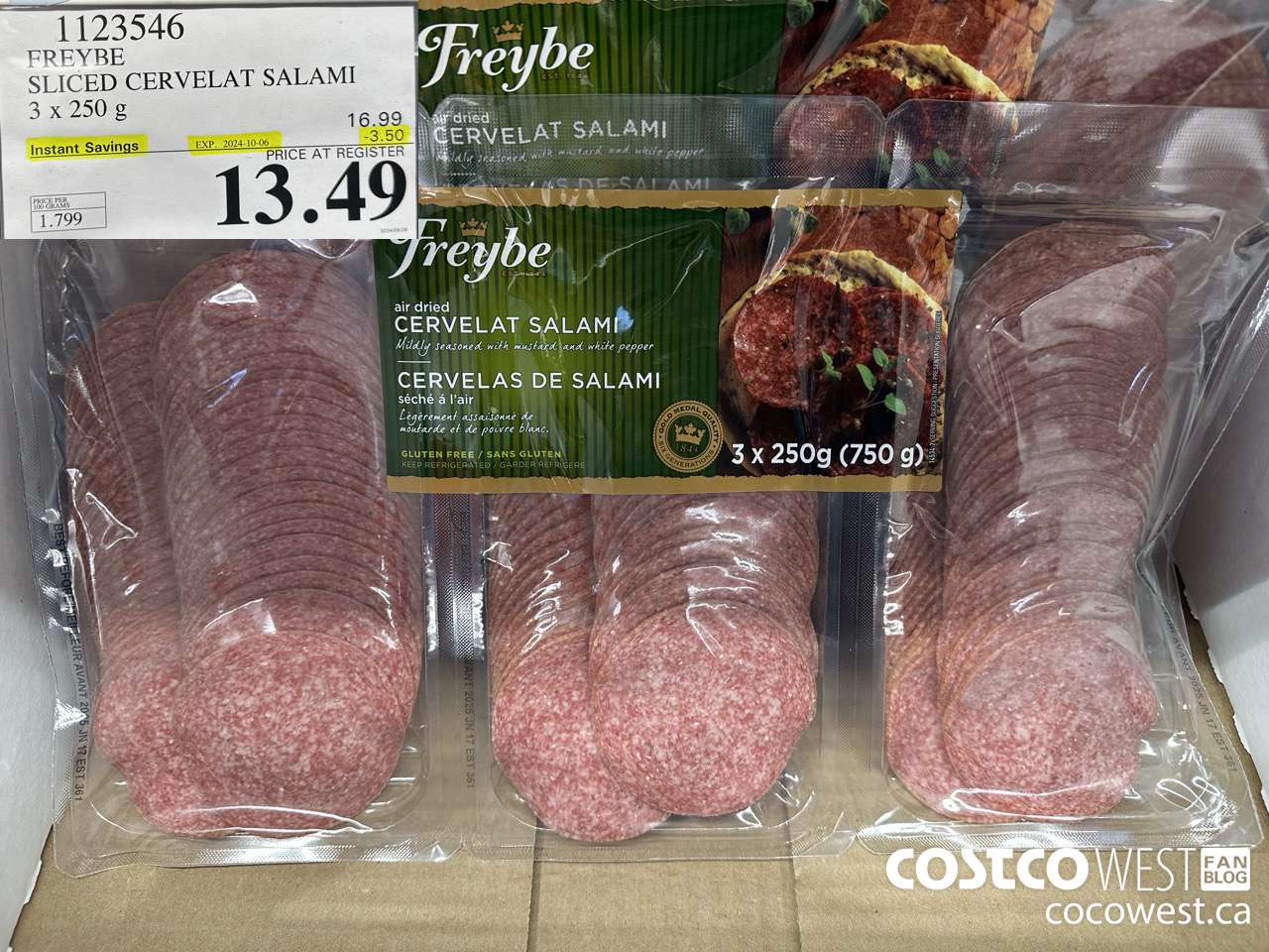 1123546 FREYBE SLICED CERVELAT SALAMI 3 x 250 g ($3.50 INSTANT SAVINGS EXPIRES ON 2024-10-06) $13.49