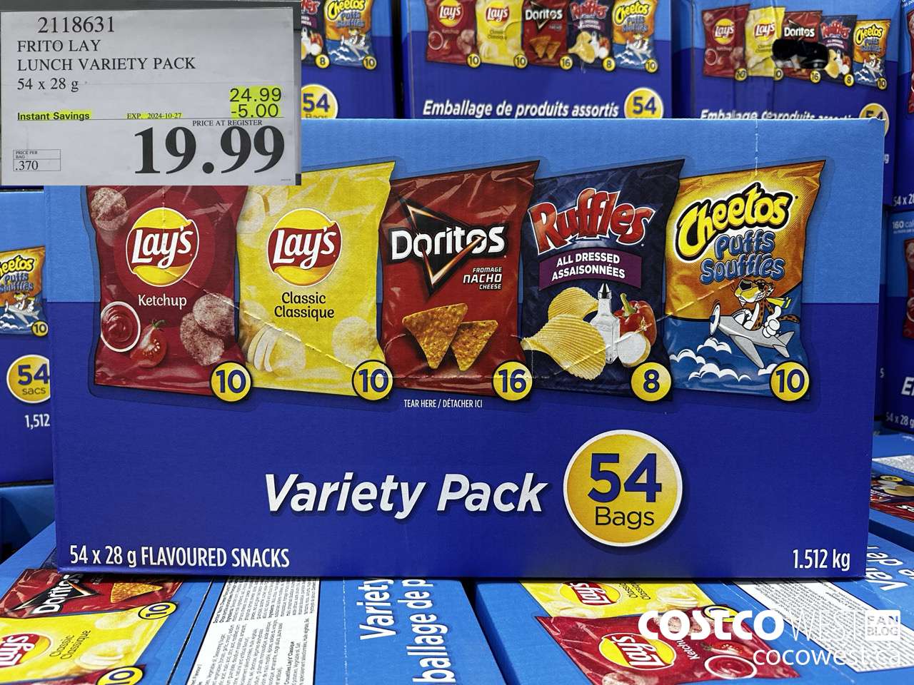 2118631 FRITO LAY LUNCH VARIETY PACK 54 X 28 G ($5.00 INSTANT SAVINGS EXPIRES ON 2024-10-27) $19.99