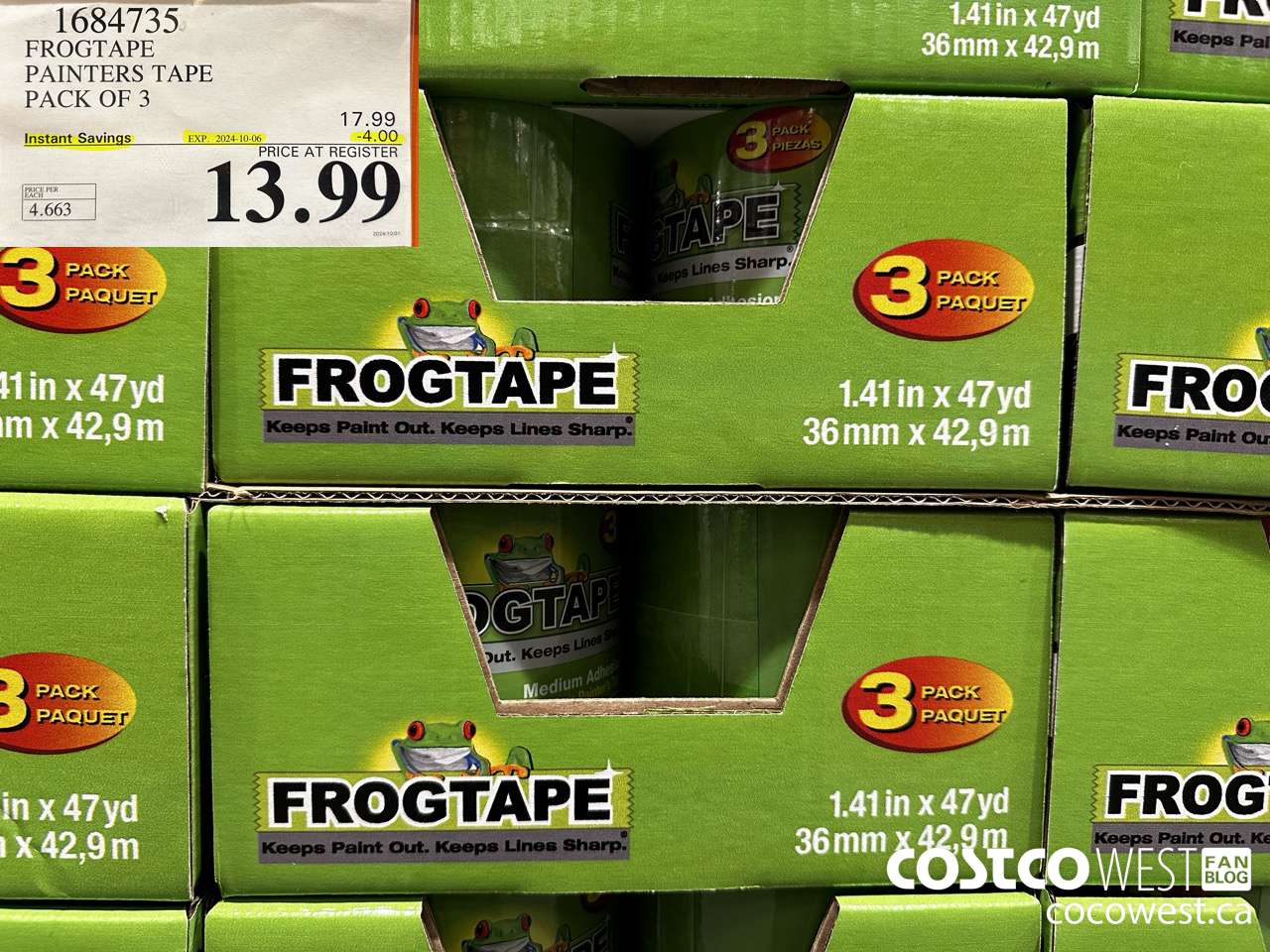 1684735 FROGTAPE PAINTERS TAPE PACK OF 3 ($4.00 INSTANT SAVINGS EXPIRES ON 2024-10-06) $13.99