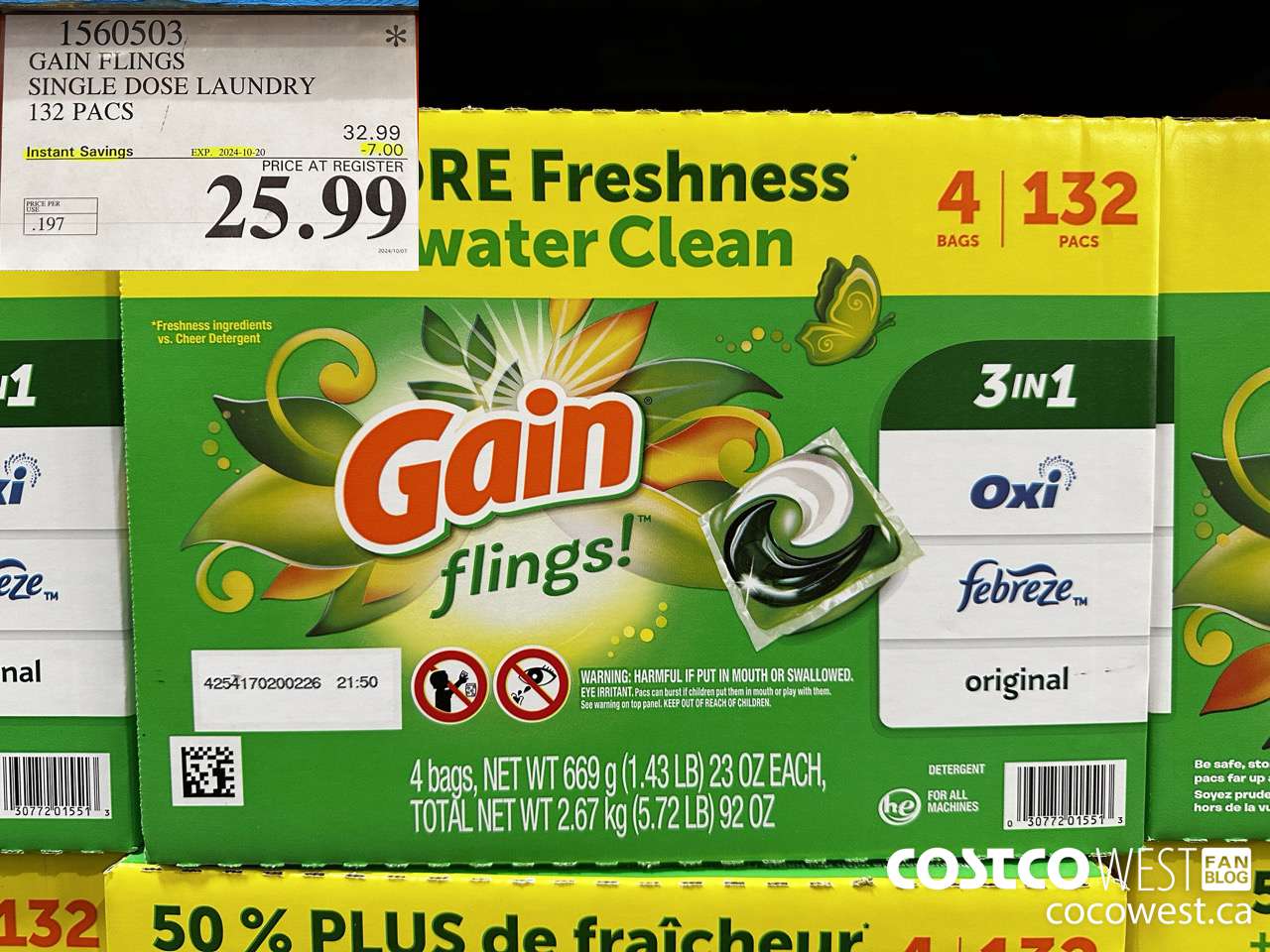 1560503 GAIN FLINGS SINGLE DOSE LAUNDRY 132 pacs ($7.00 INSTANT SAVINGS EXPIRES ON 2024-10-20) $25.99