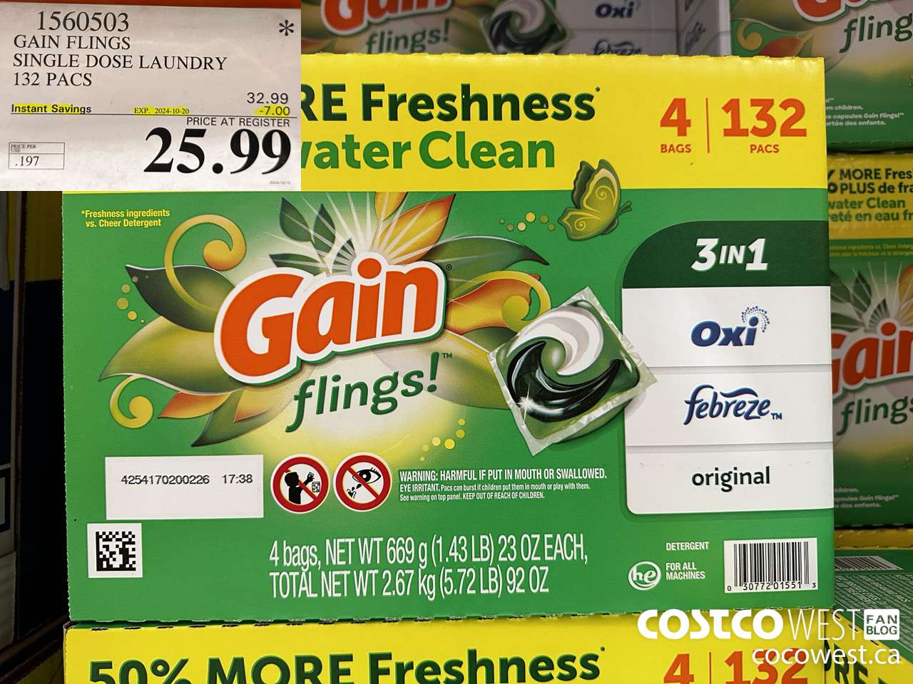 1560503 GAIN FLINGS SINGLE DOSE LAUNDRY 132 pacs ($7.00 INSTANT SAVINGS EXPIRES ON 2024-10-20) $25.99