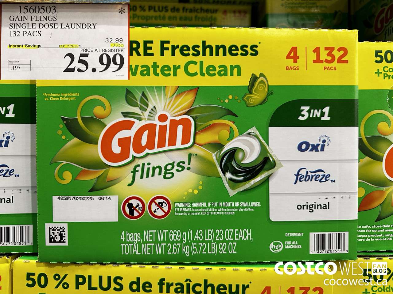 1560503 GAIN FLINGS SINGLE DOSE LAUNDRY 132 pacs ($7.00 INSTANT SAVINGS EXPIRES ON 2024-10-20) $25.99