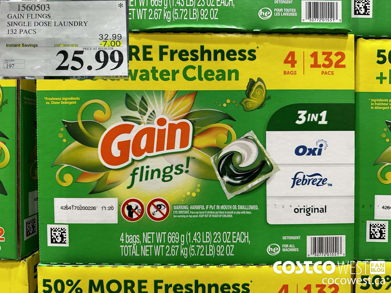 1560503 GAIN FLINGS SINGLE DOSE LAUNDRY 132 pacs ($7.00 INSTANT SAVINGS EXPIRES ON 2024-10-20) $25.99