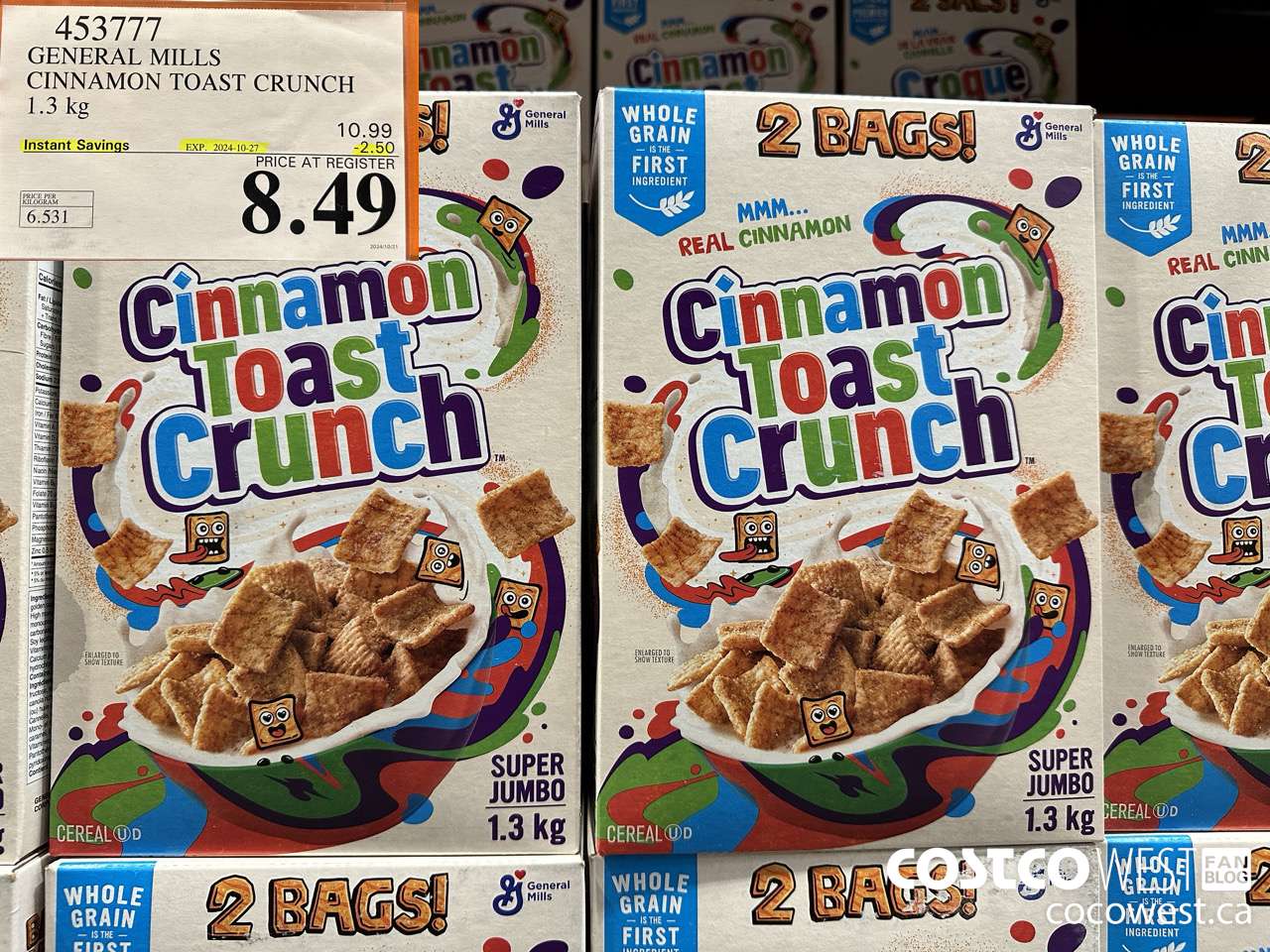 453777 GENERAL MILLS CINNAMON TOAST CRUNCH 1.3 kg ($2.50 INSTANT SAVINGS EXPIRES ON 2024-10-27) $8.49
