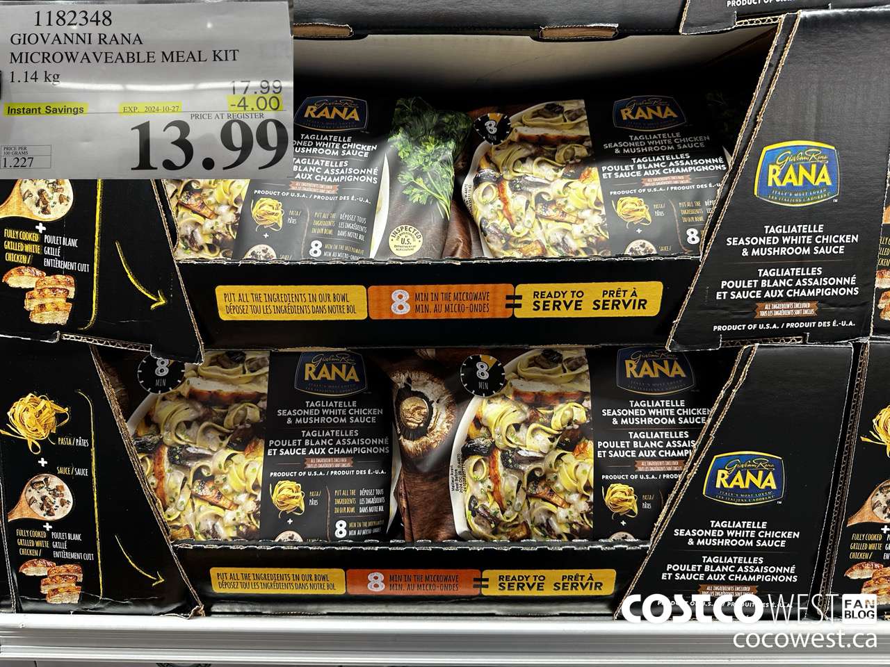 1182348 GIOVANNI RANA MICROWAVEABLE MEAL KIT 1.14 kg ($4.00 INSTANT SAVINGS EXPIRES ON 2024-10-27) $13.99