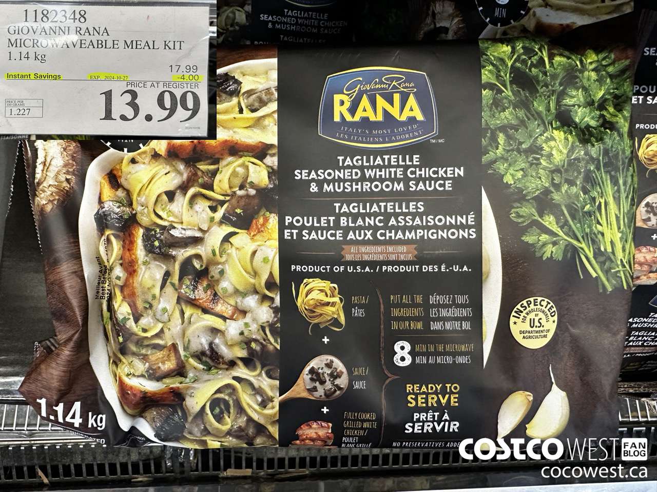 1182348 GIOVANNI RANA MICROWAVEABLE MEAL KIT 1.14 kg ($4.00 INSTANT SAVINGS EXPIRES ON 2024-10-27) $13.99