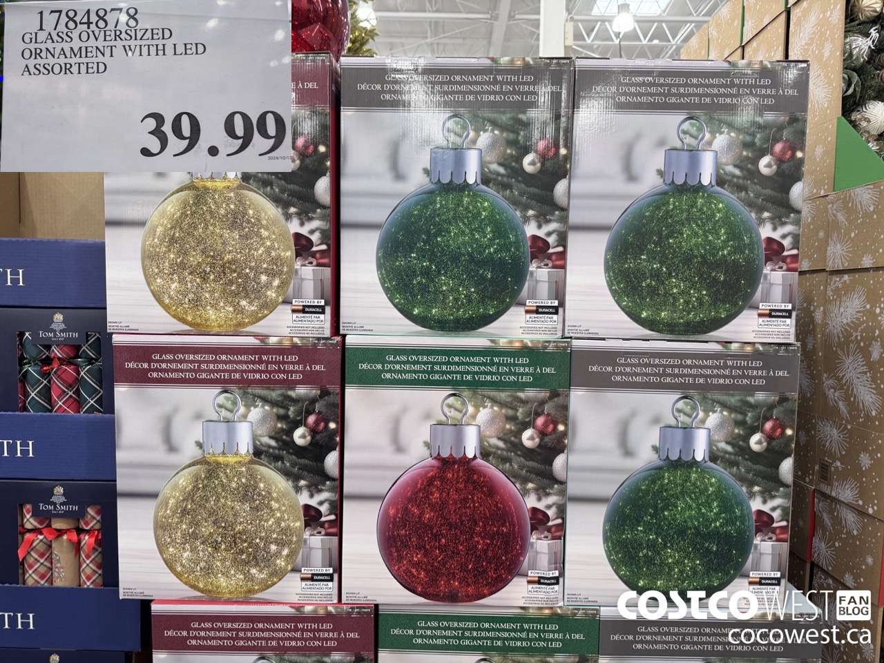 1784878 GLASS OVERSIZED ORNAMENT WITH LED ASSORTED $39.99