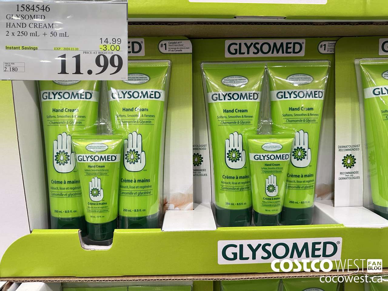 1584546 GLYSOMED HAND CREAM 2 x 250 mL + 50 mL  ($3.00 INSTANT SAVINGS EXPIRES ON 2024-11-10) $11.99