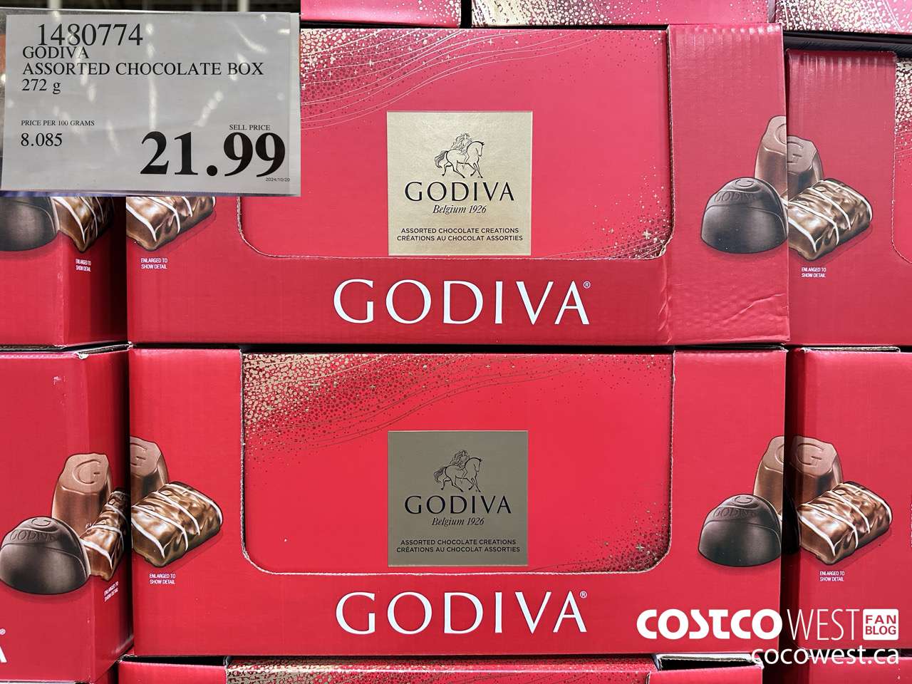 1480774 GODIVA ASSORTED CHOCOLATES 272 G $21.99