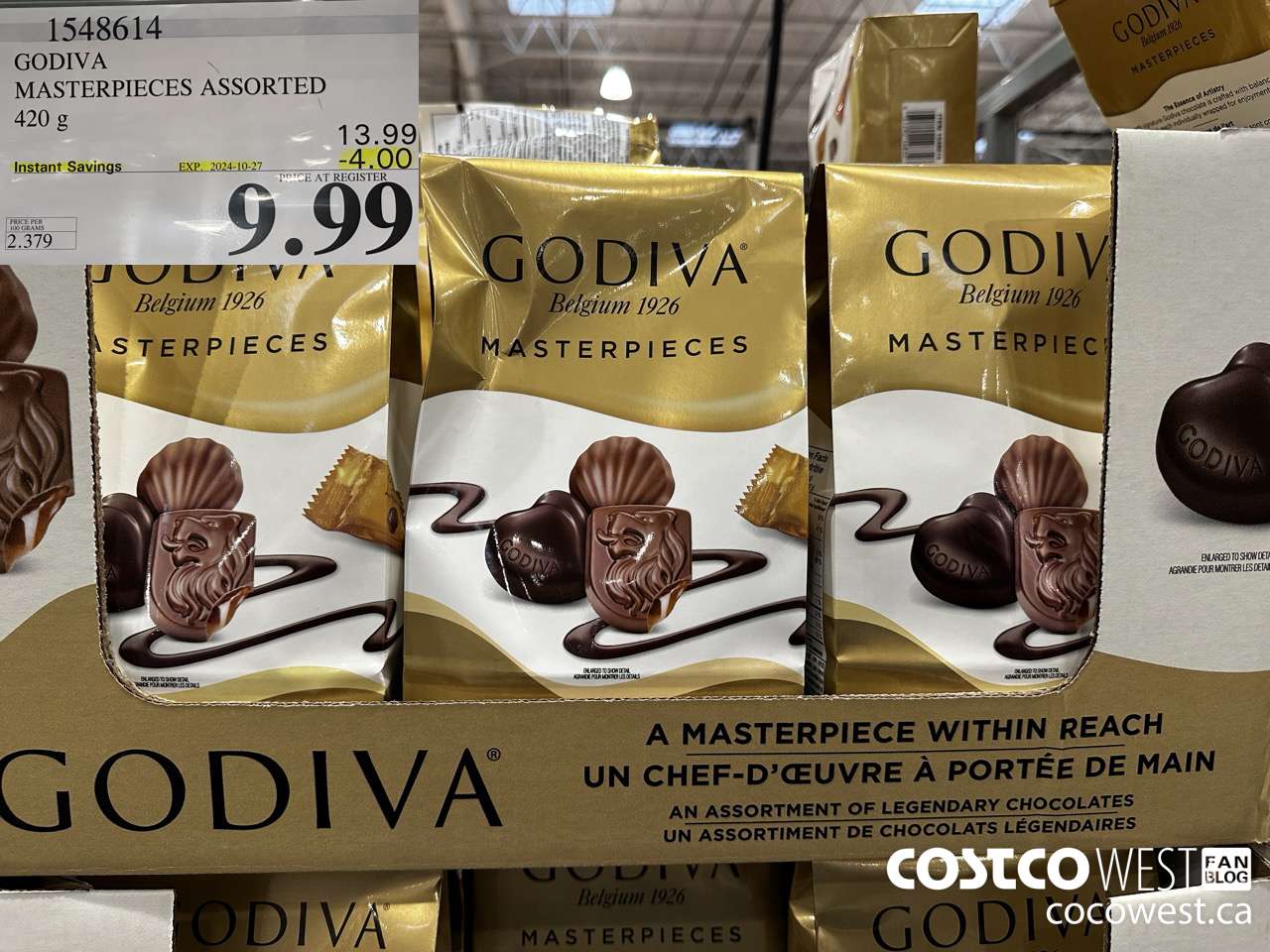1548614 GODIVA MASTERPIECES ASSORTED 420 g ($4.00 INSTANT SAVINGS EXPIRES ON 2024-10-27) $9.99