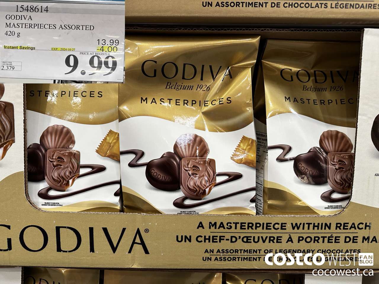 1548614 GODIVA MASTERPIECES ASSORTED 420 g ($4.00 INSTANT SAVINGS EXPIRES ON 2024-10-27) $9.99