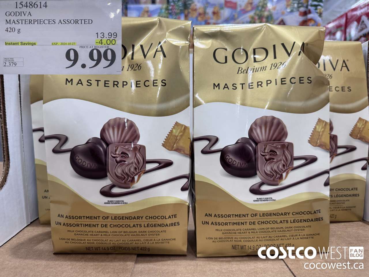 1548614 GODIVA MASTERPIECES ASSORTED 420 g ($4.00 INSTANT SAVINGS EXPIRES ON 2024-10-27) $9.99