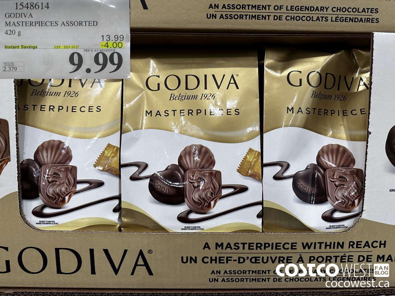 1548614 GODIVA MASTERPIECES ASSORTED 420 g ($4.00 INSTANT SAVINGS EXPIRES ON 2024-10-27) $9.99