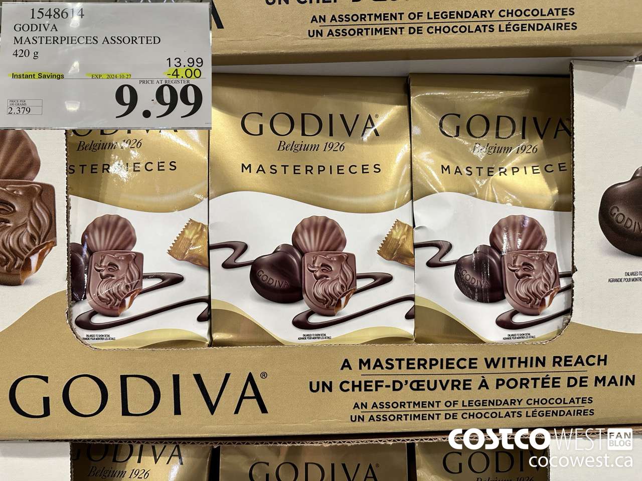 1548614 GODIVA MASTERPIECES ASSORTED 420 g ($4.00 INSTANT SAVINGS EXPIRES ON 2024-10-27) $9.99