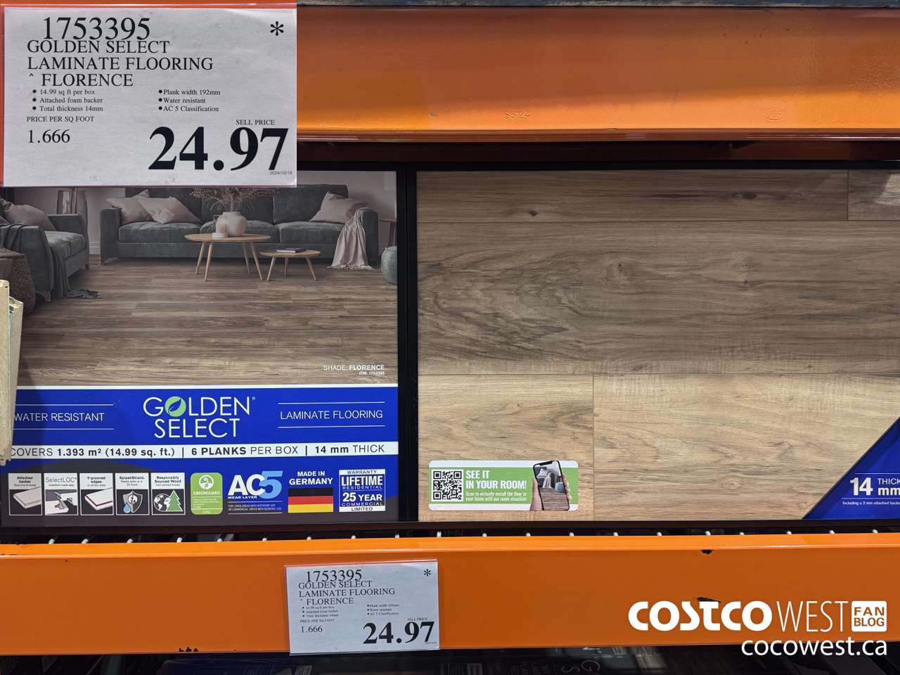 1753395 GOLDEN SELECT LAMINATE FLOORING FLORENCE $24.97