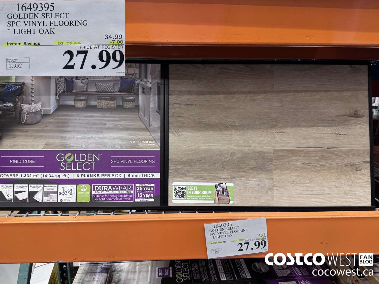 1649395 GOLDEN SELECT SPC VINYL FLOORING LIGHT OAK ($7.00 INSTANT SAVINGS EXPIRES ON 2024-10-06) $27.99