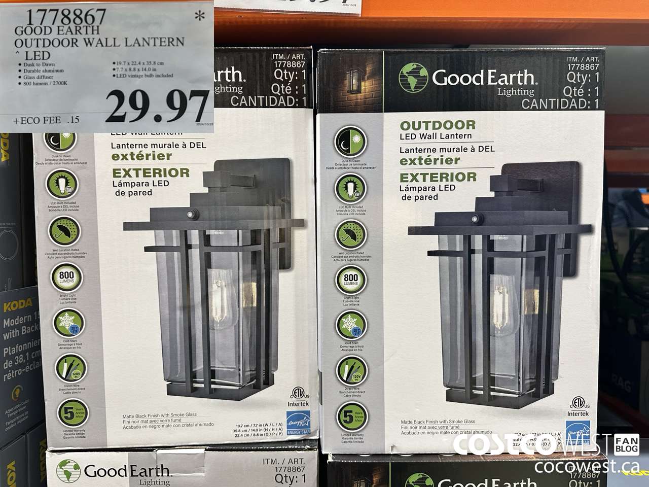 1778867 GOOD EARTH OUTDOOR WALL LANTERN LED $29.97