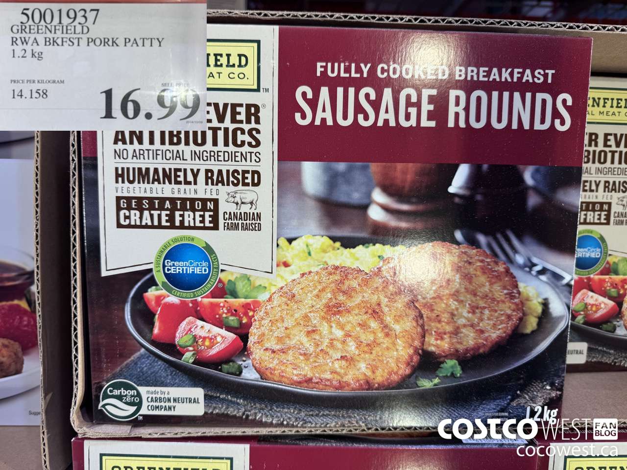 5001937 GREENFIELD RWA BKFST PORK PATTY 1.2 kg $16.99