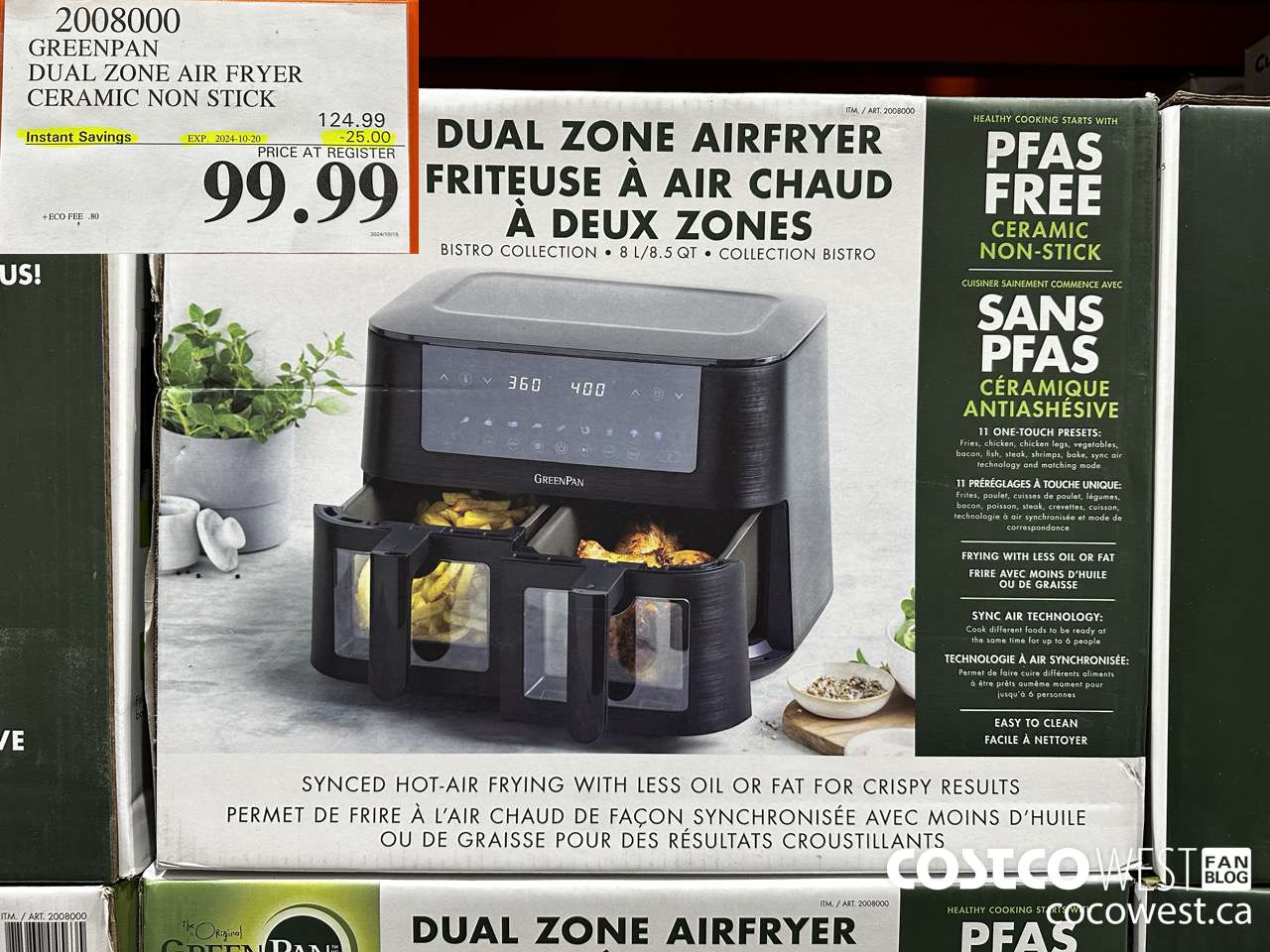 2008000 GREENPAN DUAL ZONE AIR FRYER CERAMIC NON STICK ($25.00 INSTANT SAVINGS EXPIRES ON 2024-10-20) $99.99