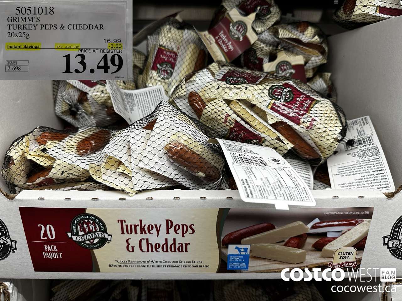 5051018 GRIMM'S TURKEY PEPS & CHEDDAR 20X25G ($3.50 INSTANT SAVINGS EXPIRES ON 2024-10-06) $13.49