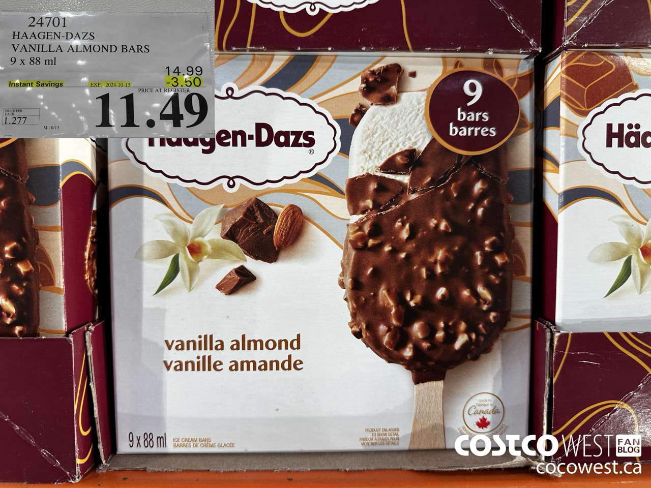24701 HAAGEN-DAZS VANILLA ALMOND BARS 9 x 88 ml ($3.50 INSTANT SAVINGS EXPIRES ON 2024-10-13) $11.49