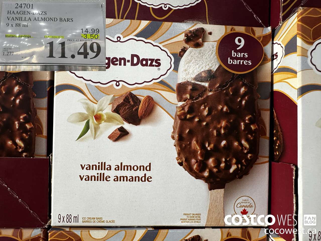 24701 HAAGEN-DAZS VANILLA ALMOND BARS 9 x 88 ml ($3.50 INSTANT SAVINGS EXPIRES ON 2024-10-13) $11.49