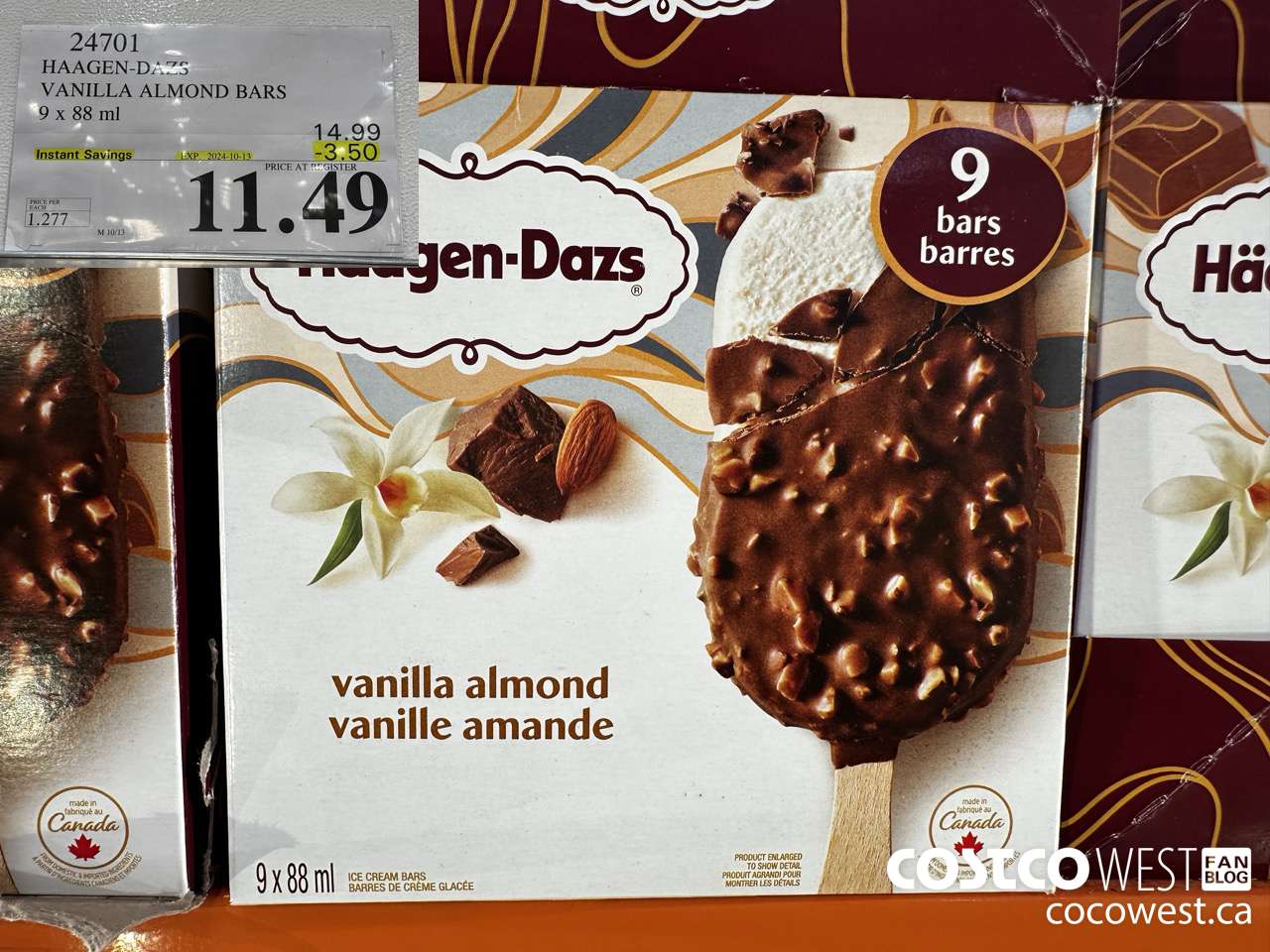 24701 HAAGEN-DAZS VANILLA ALMOND BARS 9 x 88 ml ($3.50 INSTANT SAVINGS EXPIRES ON 2024-10-13) $11.49