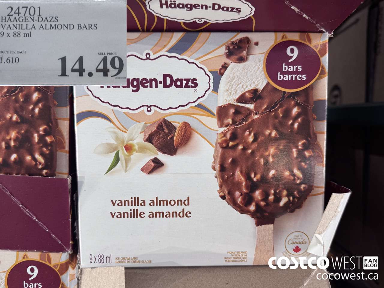 24701 HAAGEN-DAZS VANILLA ALMOND BARS 9 x 88 ml $14.49