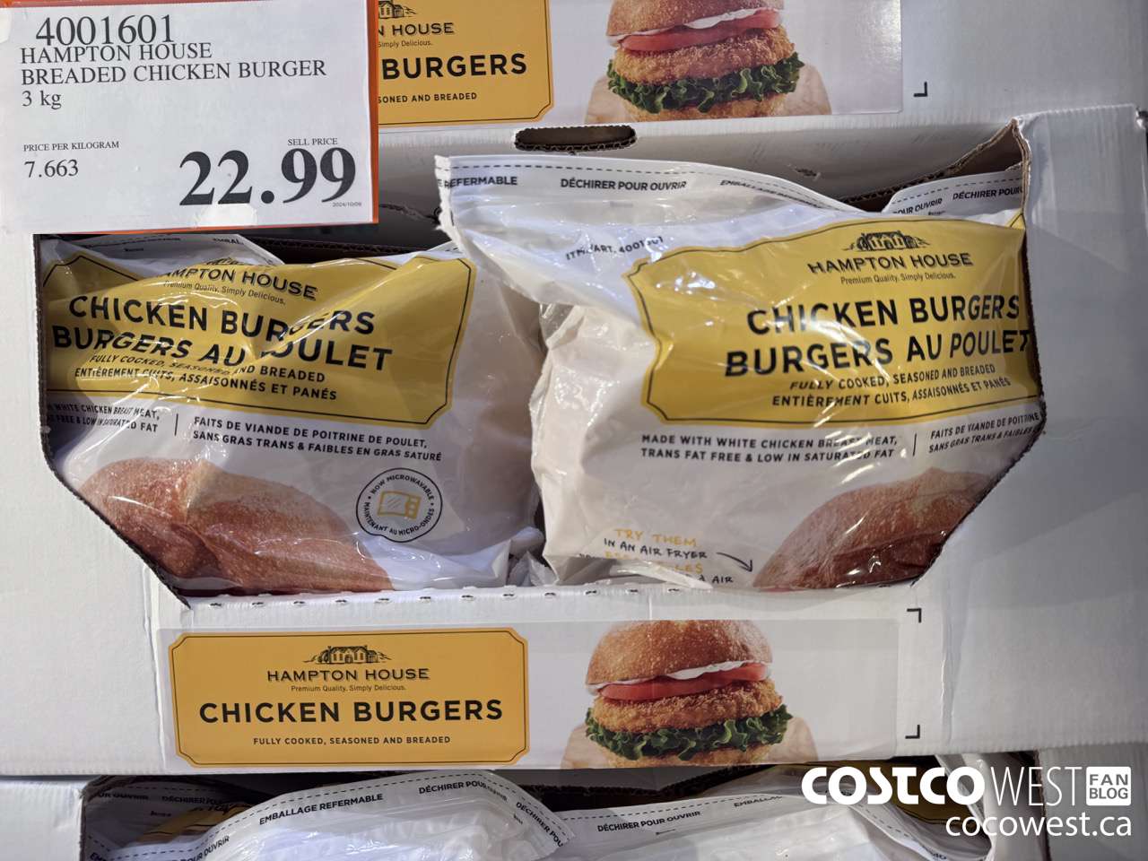 4001601 HAMPTON HOUSE BREADED CHICKEN BURGER 3 kg $22.99