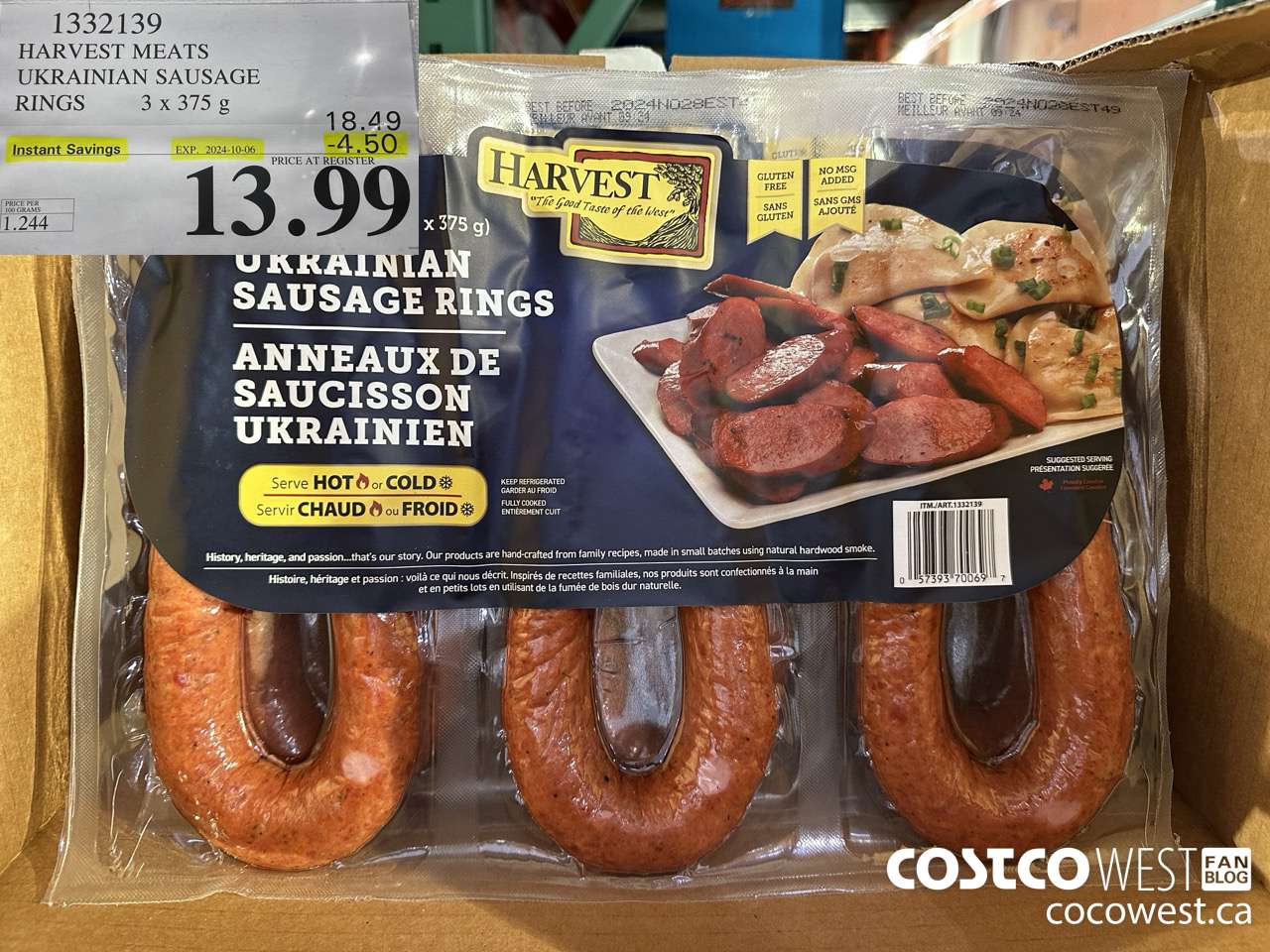 1332139 HARVEST MEATS UKRAINIAN SAUSAGE RINGS 3 x 375g ($4.50 INSTANT SAVINGS EXPIRES ON 2024-10-06) $13.99
