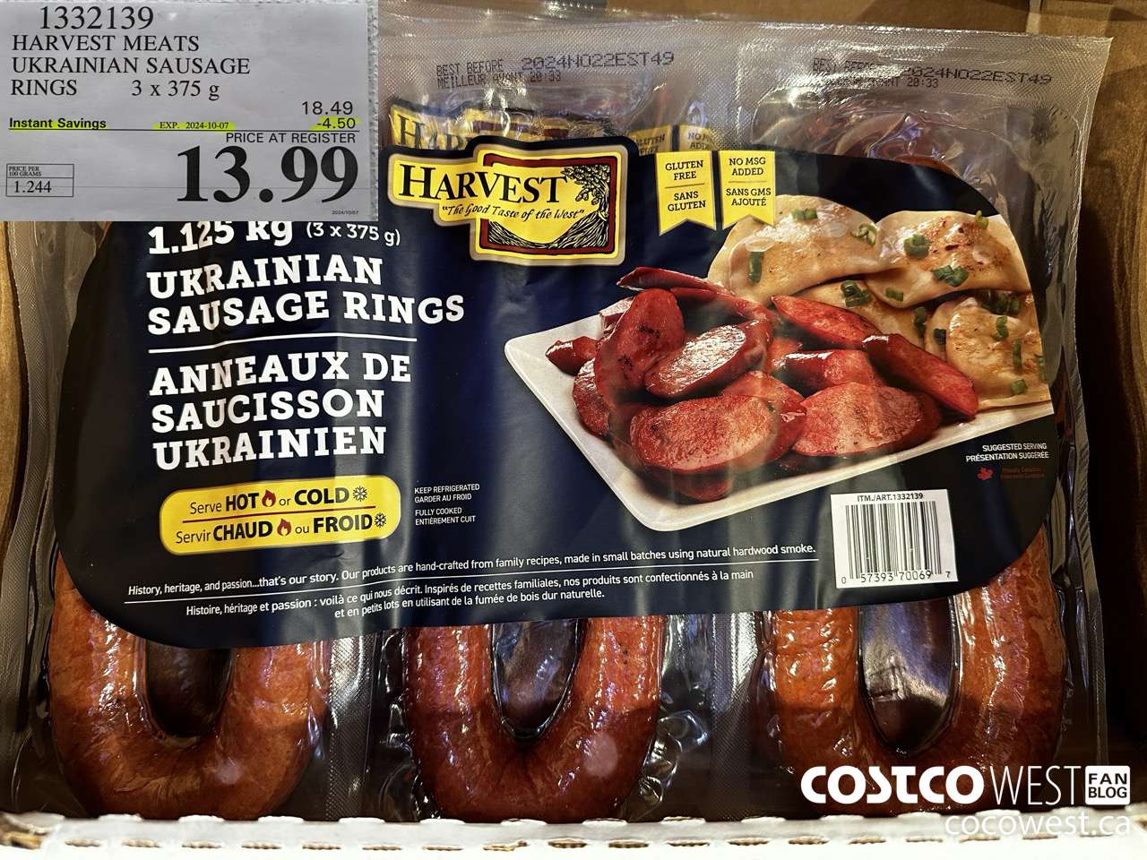 1332139 HARVEST MEATS UKRAINIAN SAUSAGE RINGS 3 x 375g ($4.50 INSTANT SAVINGS EXPIRES ON 2024-10-07) $13.99