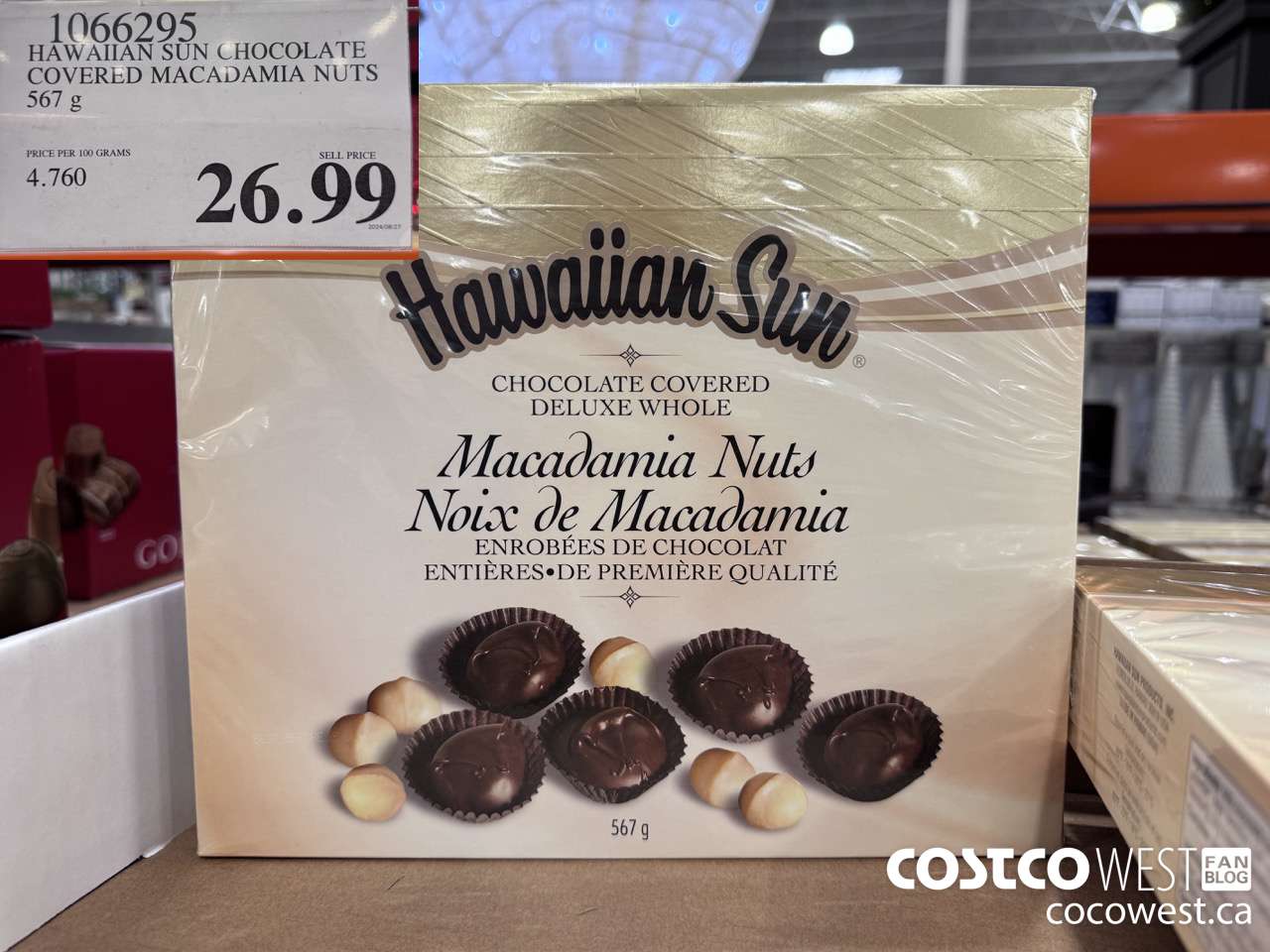 1066295 HAWAIIAN SUN CHOCOLATE COVERED MACADAMIA NUTS 567 g $26.99