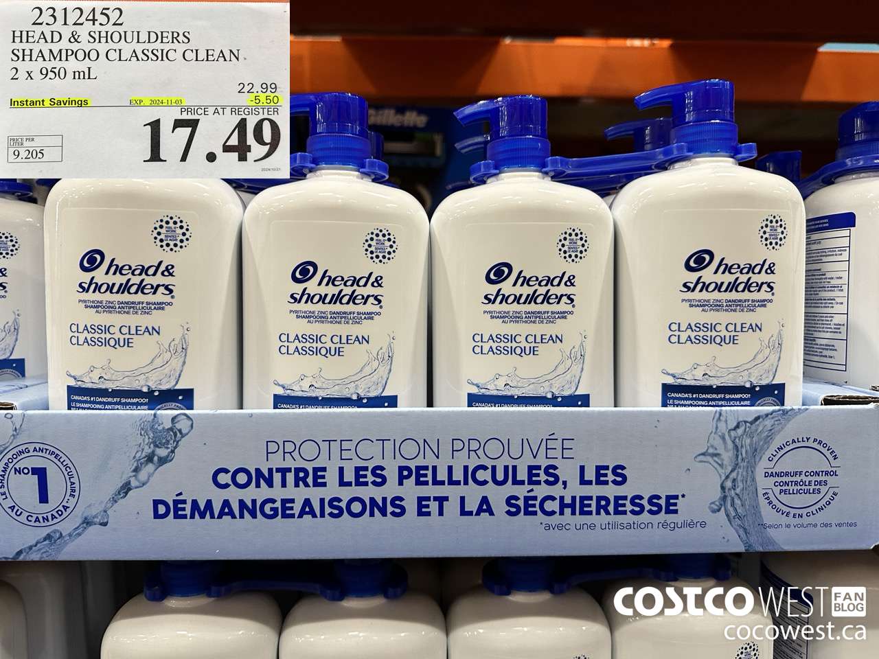 2312452 HEAD & SHOULDERS SHAMPOO CLASSIC CLEAN 2 X 950 ML ($5.50 INSTANT SAVINGS EXPIRES ON 2024-11-03) $17.49