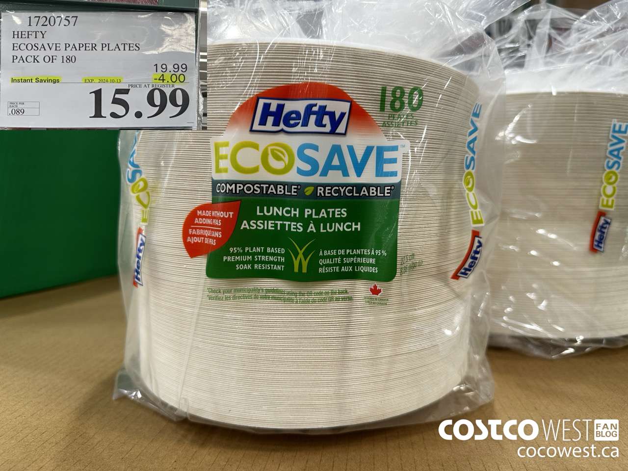 1720757 HEFTY ECOSAVE PAPER PLATES PACK OF 180 ($4.00 INSTANT SAVINGS EXPIRES ON 2024-10-13) $15.99